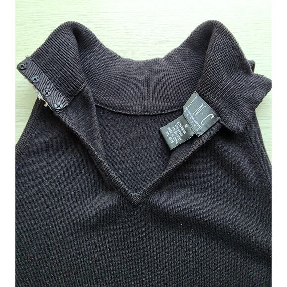 TOP-INC INTERNATIONAL CONCEPTS-Black-Beads-Sequins-Lace Collar-Snap Back-SIZE MP - Picture 5 of 15